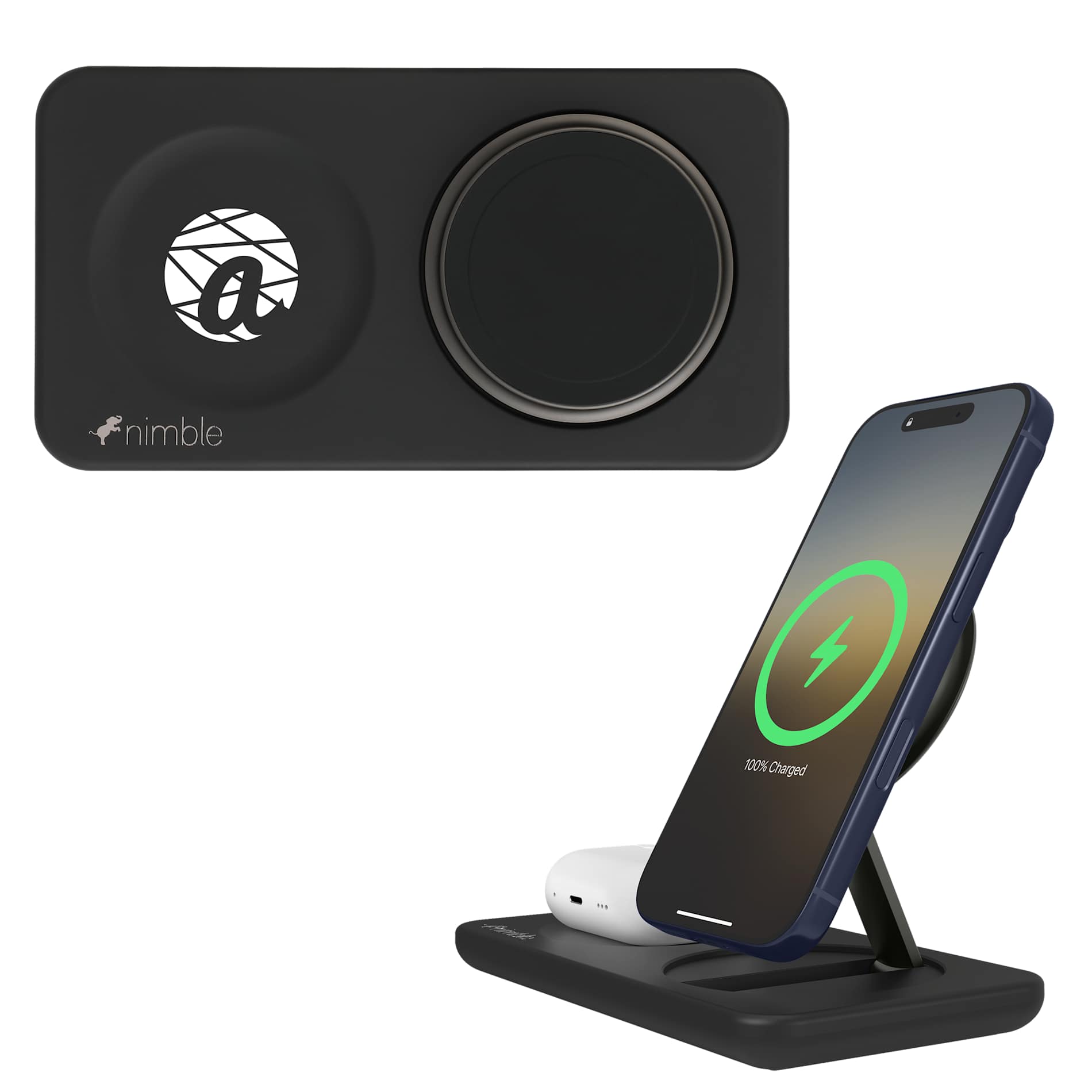 Nimble Podium 2 - in - 1 Wireless Charging Stand - Etchified - Etchified - 7125-10BK