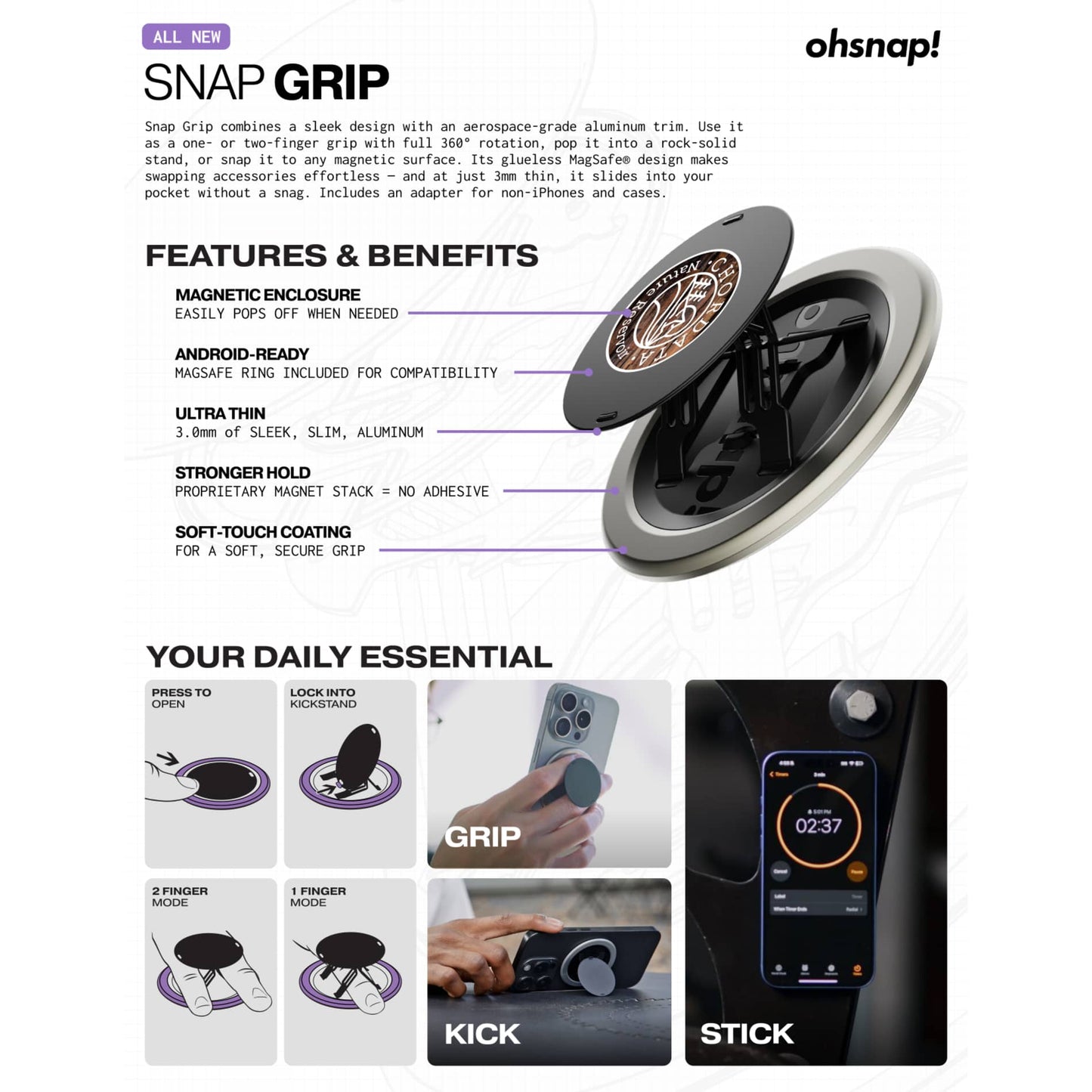 Ohsnap Snap Grip 5 - Etchified - Etchified - 7195-83BK