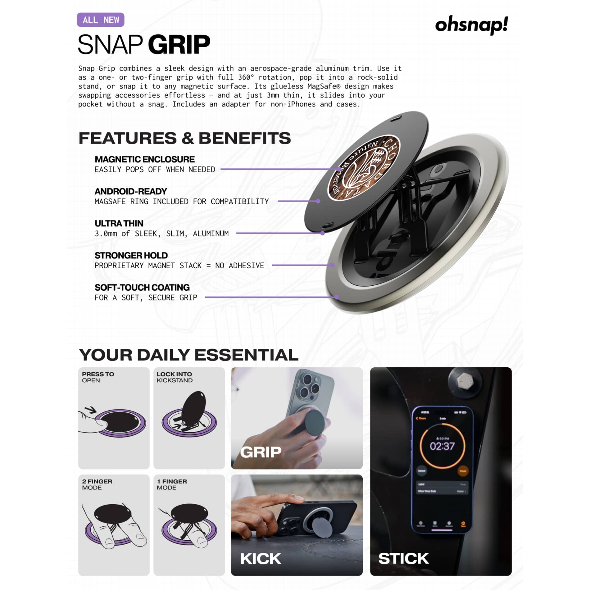 Ohsnap Snap Grip 5 - Etchified - Etchified - 7195-83BK