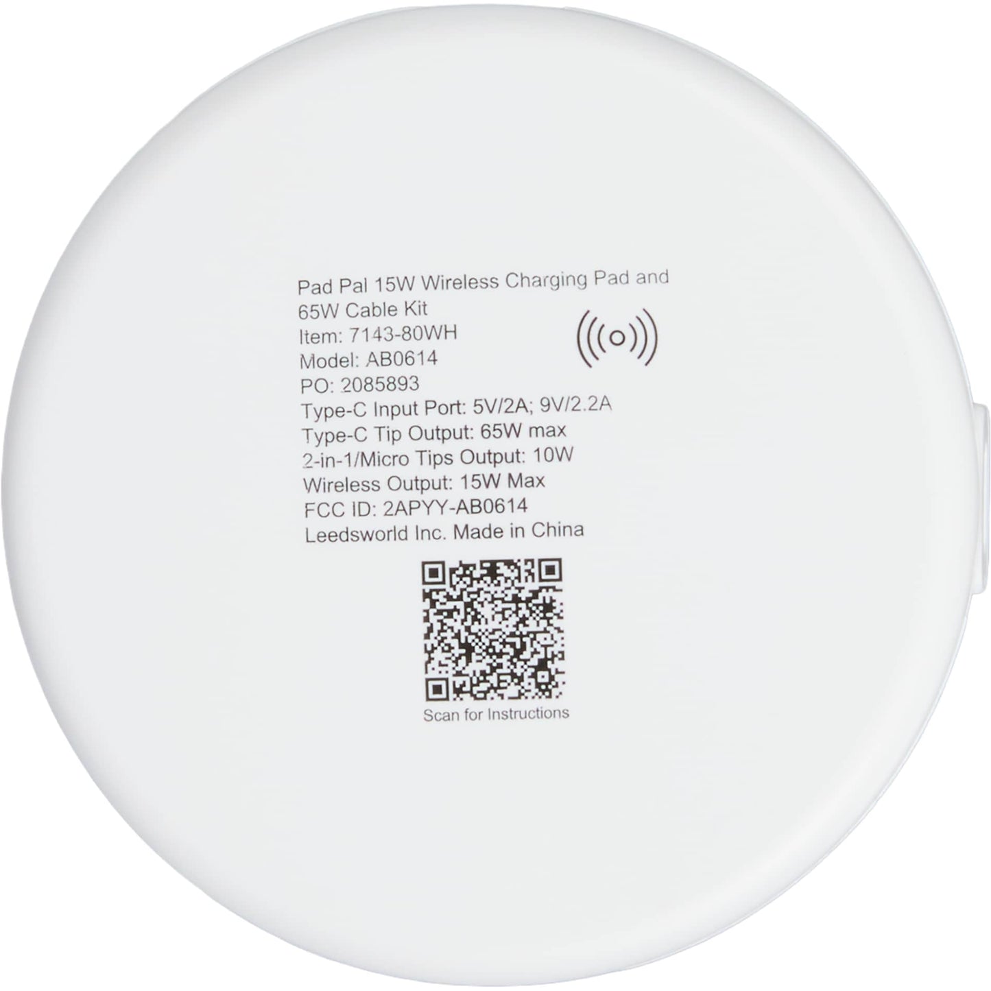 Pad Pal 15W Wireless Charging Pad and 65W Cable Ki - Etchified - PCNA (Leed's/Bullet/Trimark) - 7143-80WH