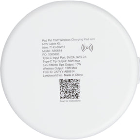Pad Pal 15W Wireless Charging Pad and 65W Cable Ki - Etchified - PCNA (Leed's/Bullet/Trimark) - 7143-80WH