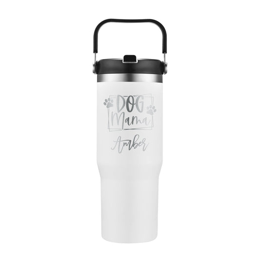 Personalized 30oz Stainless Steel Flip Straw Tumbler - Etchified-Etchified-AC268_WHITE