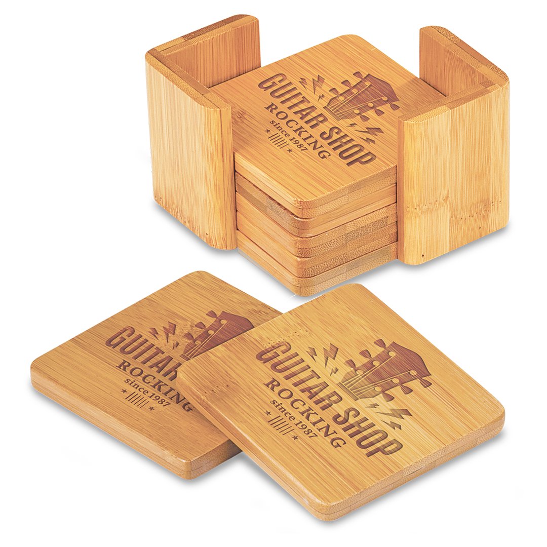 Coaster Display Set Personalized 6 Piece Bamboo Coaster Set with Holder – Etchified