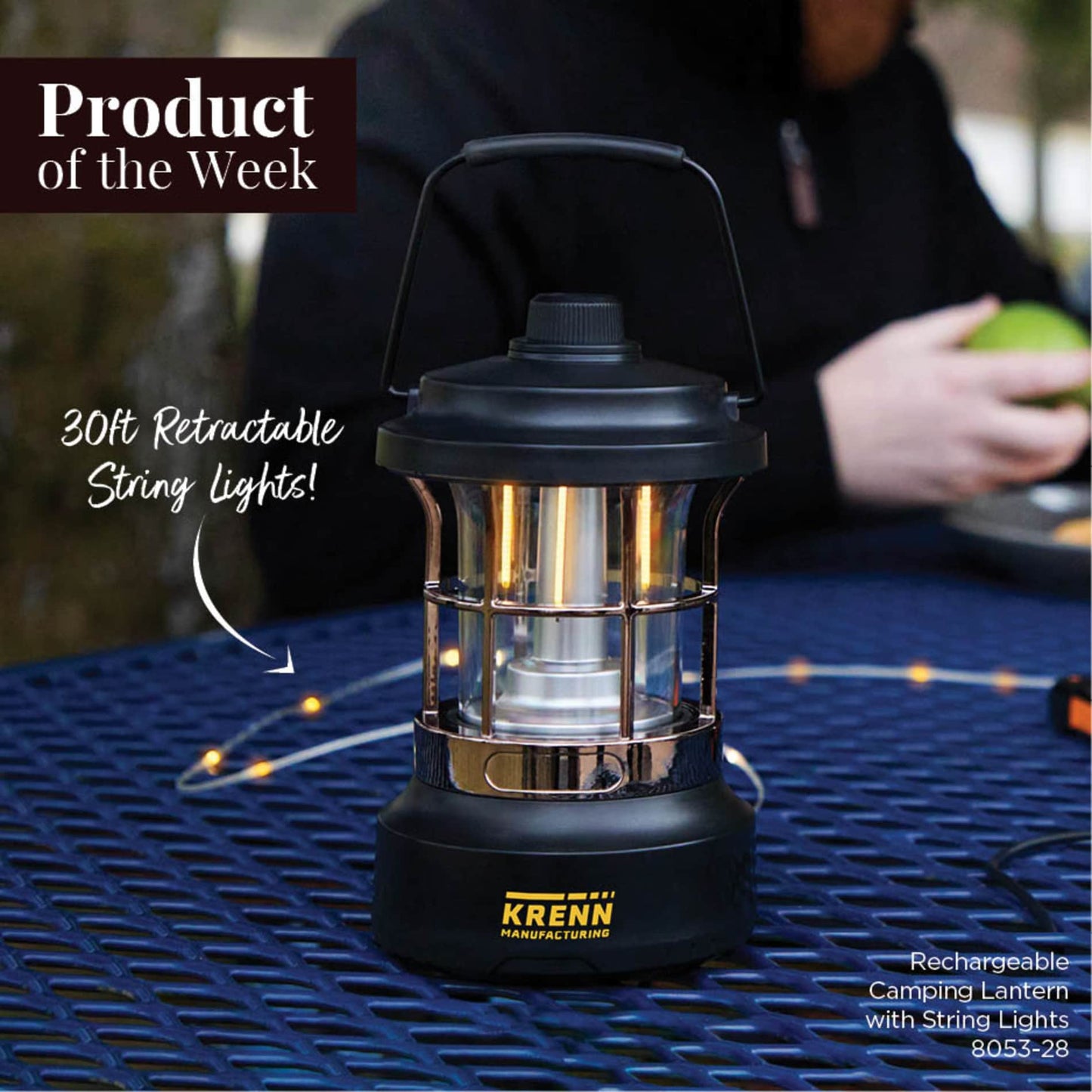 Rechargeable Camping Lantern with String Lights - Etchified - Etchified - 8053-28BK