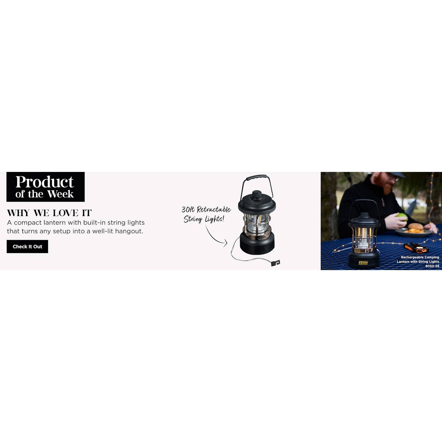 Rechargeable Camping Lantern with String Lights - Etchified - Etchified - 8053-28BK
