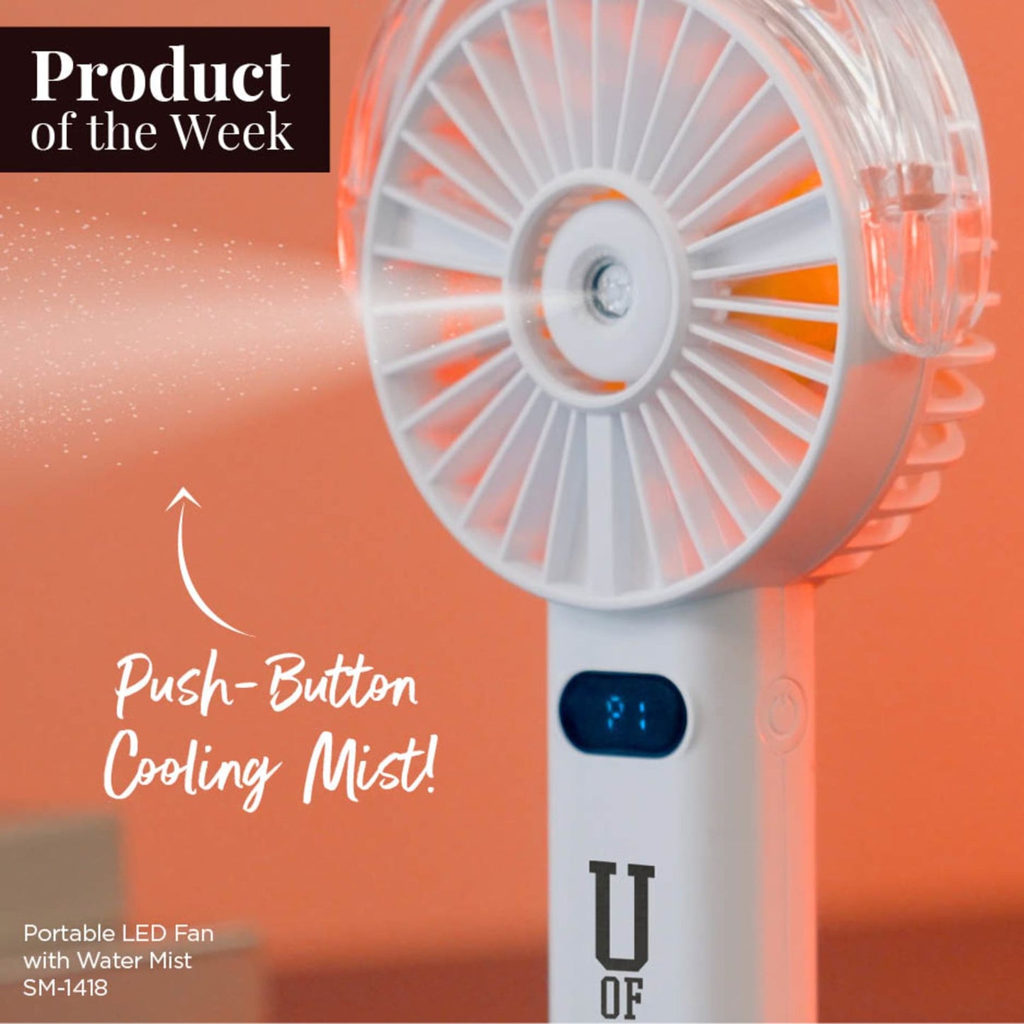 Rechargeable Portable LED Fan with Water Mist - Etchified - Etchified - SM-1418WH