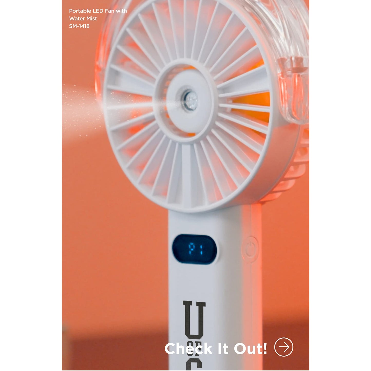 Rechargeable Portable LED Fan with Water Mist - Etchified - Etchified - SM-1418WH