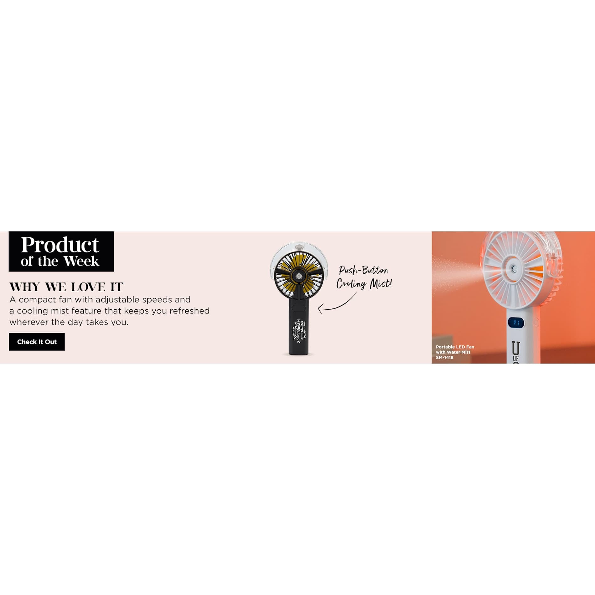 Rechargeable Portable LED Fan with Water Mist - Etchified - Etchified - SM-1418WH
