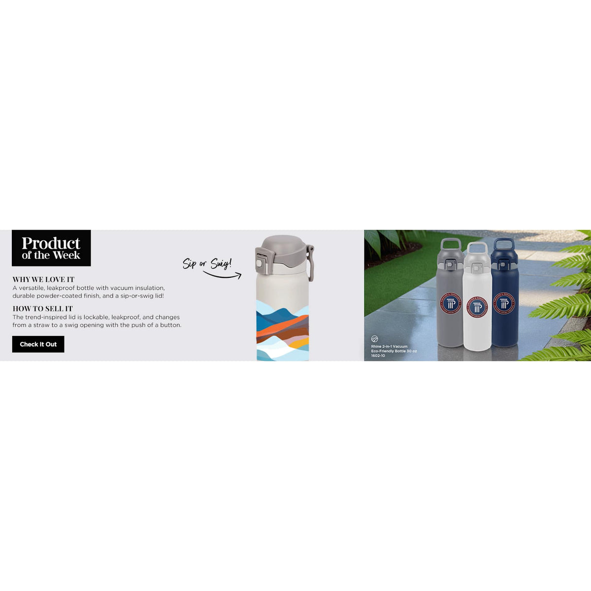 Rhine 2 in 1 Vacuum Eco - Friendly Bottle 30oz - Etchified - GearOne - 1602 - 10NY