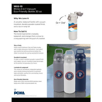 Rhine 2 in 1 Vacuum Eco - Friendly Bottle 30oz - Etchified - GearOne - 1602 - 10NY
