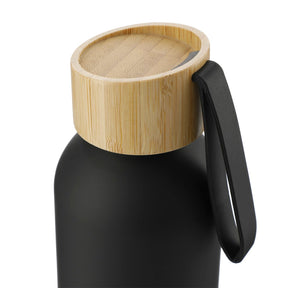 Ryze Aluminum Bottle 22 oz w/ FSC® 100% Bamboo Lid - Etchified - Etchified - SM-6928BK