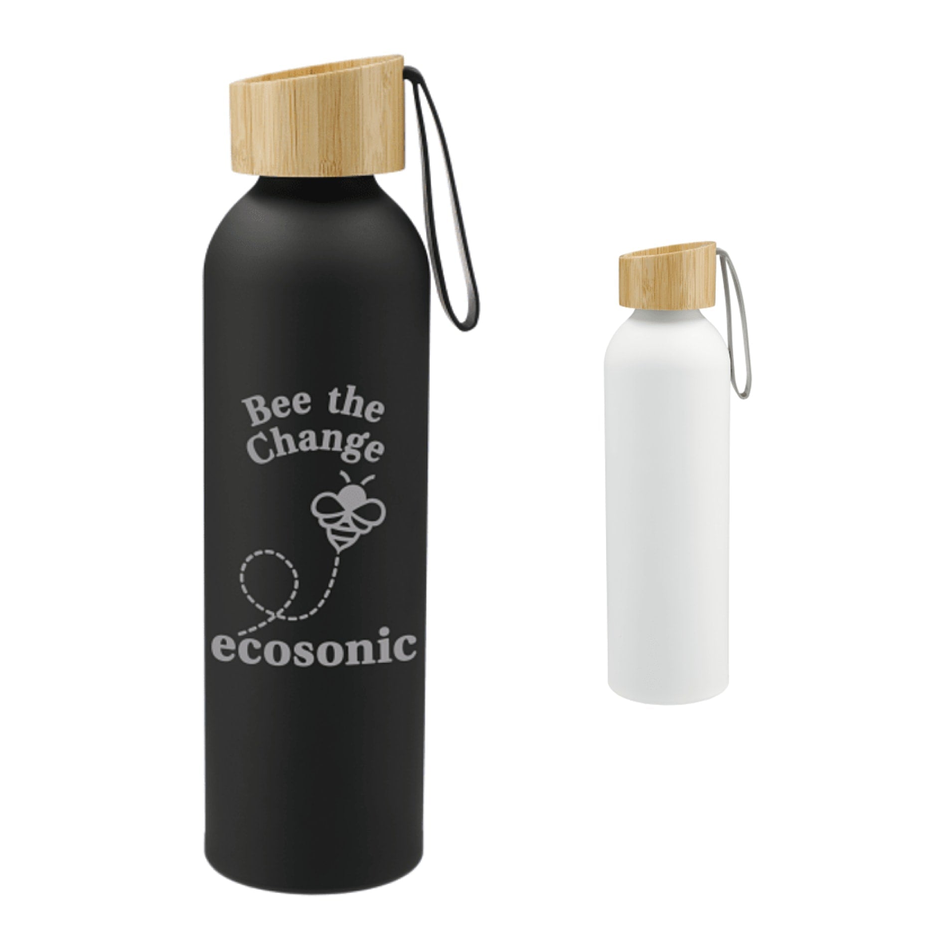 Ryze Aluminum Bottle 22 oz w/ FSC® 100% Bamboo Lid - Etchified - Etchified - SM-6928BK