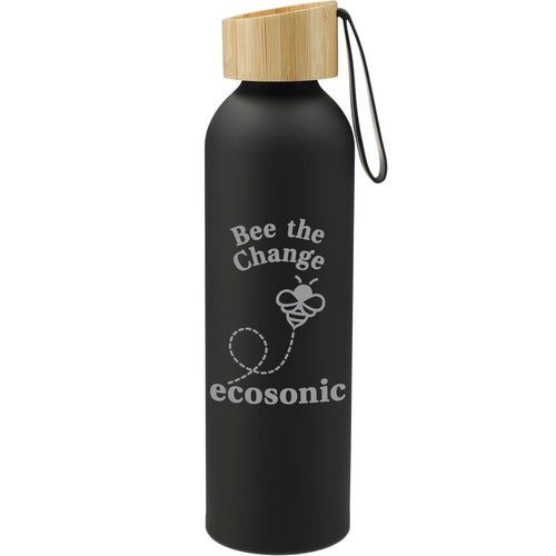 Ryze Aluminum Bottle 22 oz w/ FSC® 100% Bamboo Lid - Etchified - Etchified - SM-6928BK