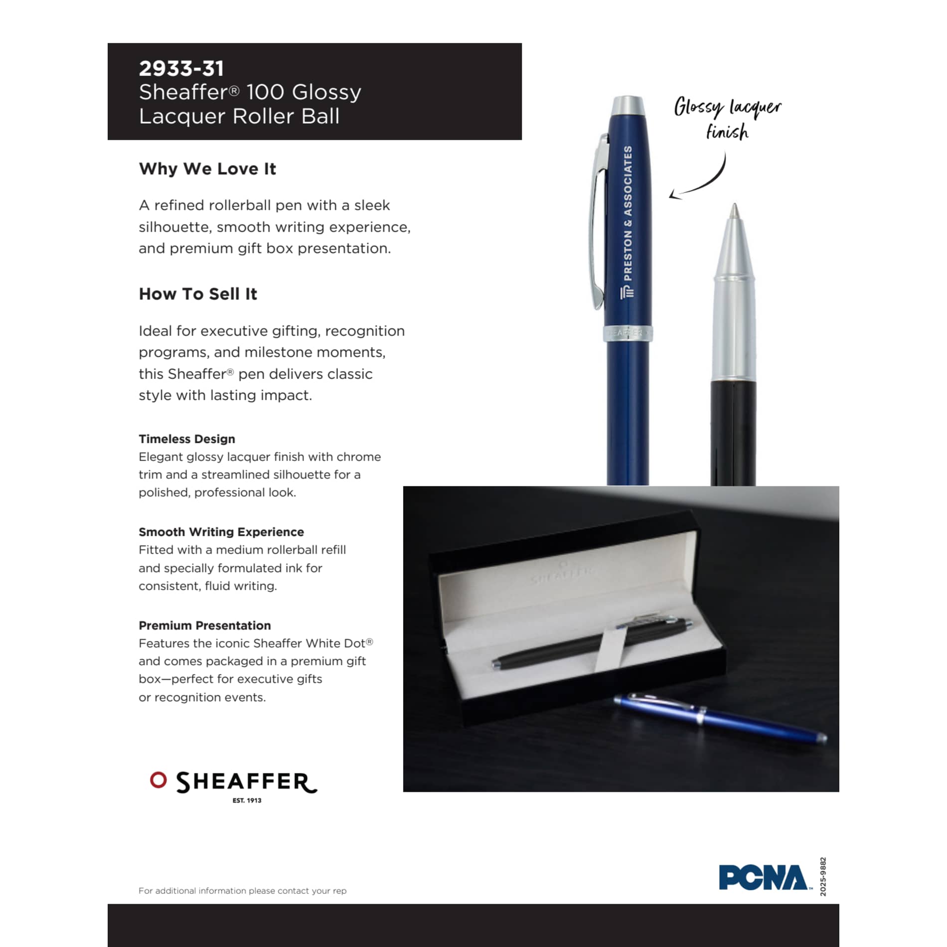 Sheaffer® 100 Glossy Lacquer Roller Ball - Etchified - Sheaffer - 2933-31BL