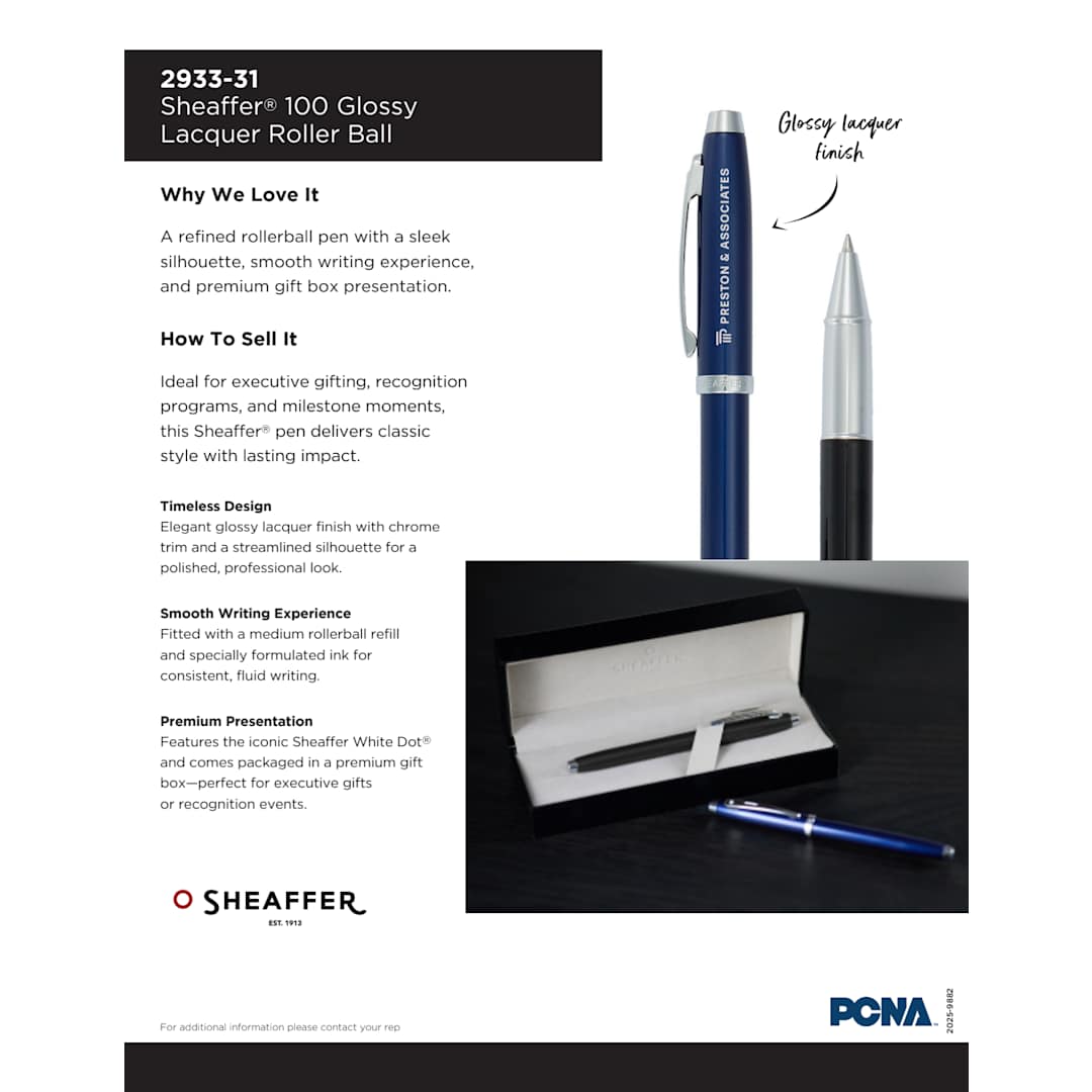 Sheaffer® 100 Glossy Lacquer Roller Ball - Etchified - Sheaffer - 2933-31BL
