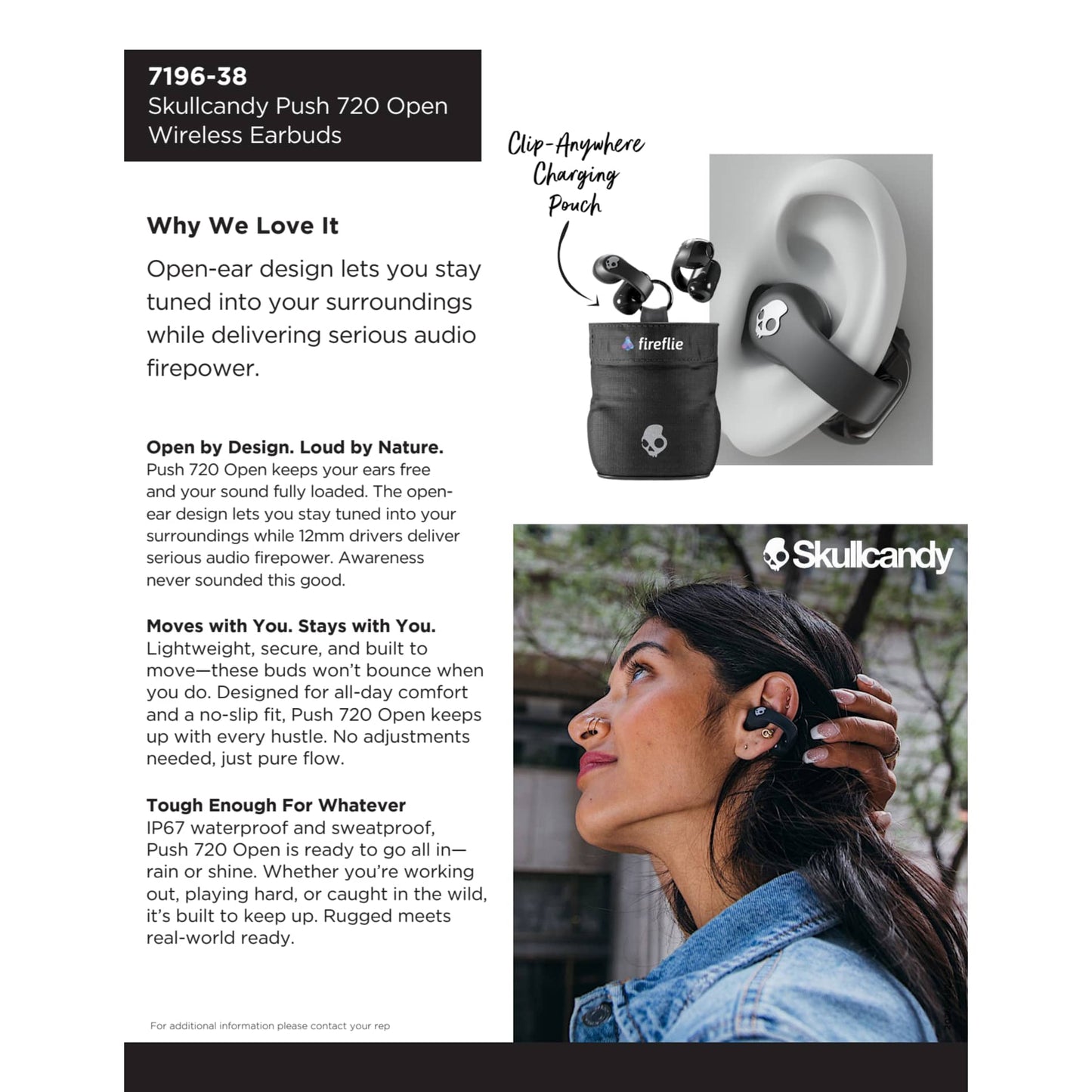 Skullcandy Push 720 Open Wireless Earbuds - Etchified - Etchified - 7196-38BK