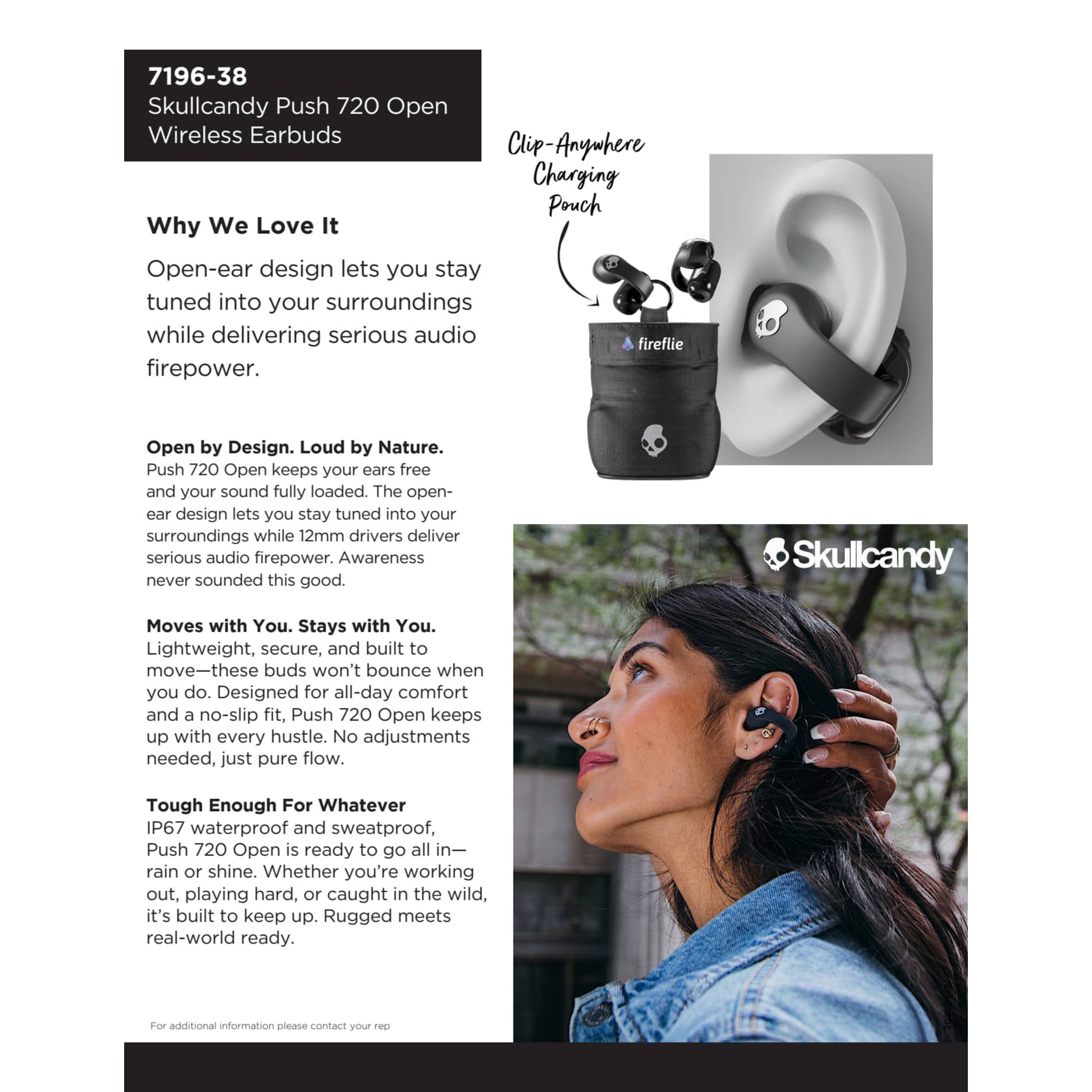 Skullcandy Push 720 Open Wireless Earbuds - Etchified - Etchified - 7196-38BK