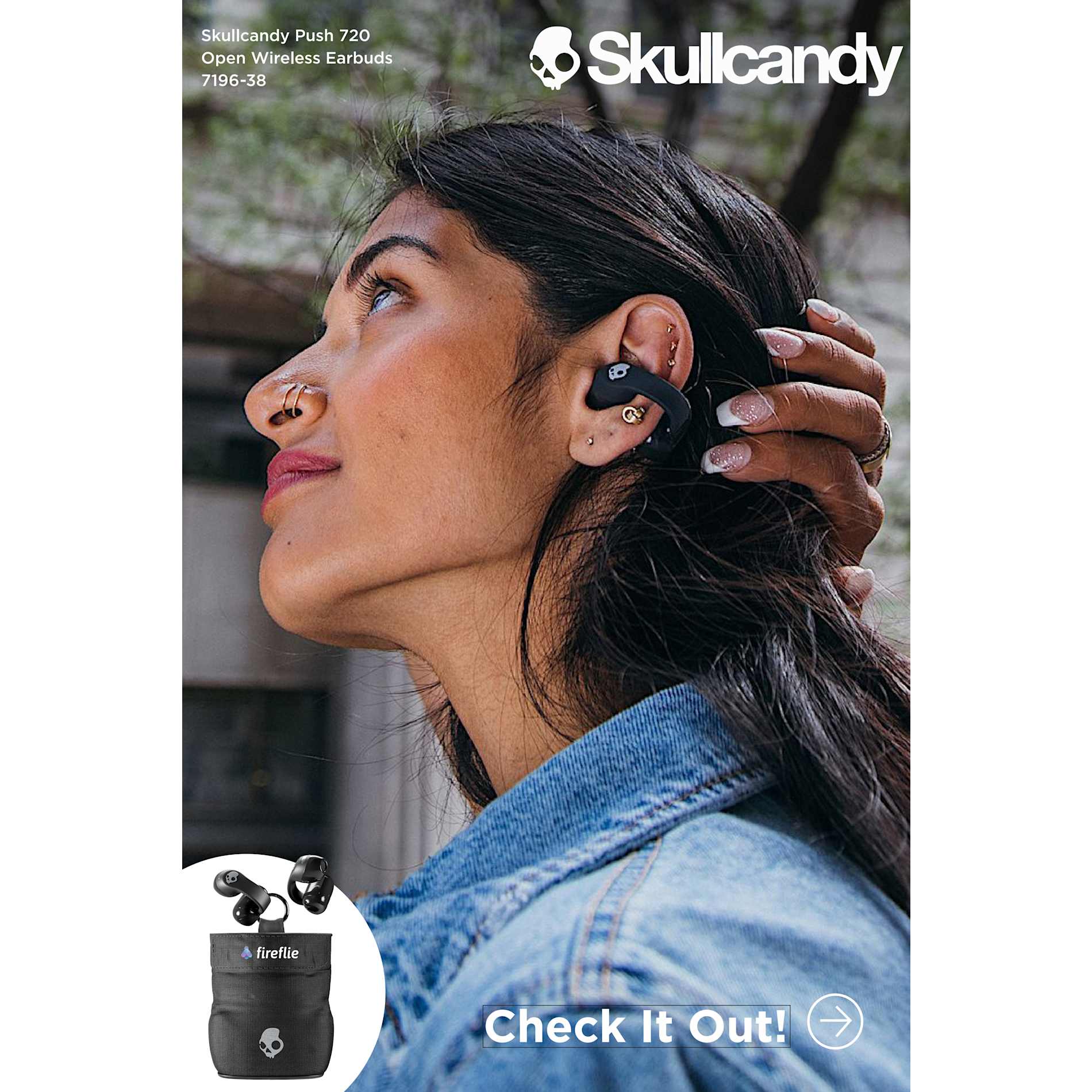 Skullcandy Push 720 Open Wireless Earbuds - Etchified - Etchified - 7196-38BK