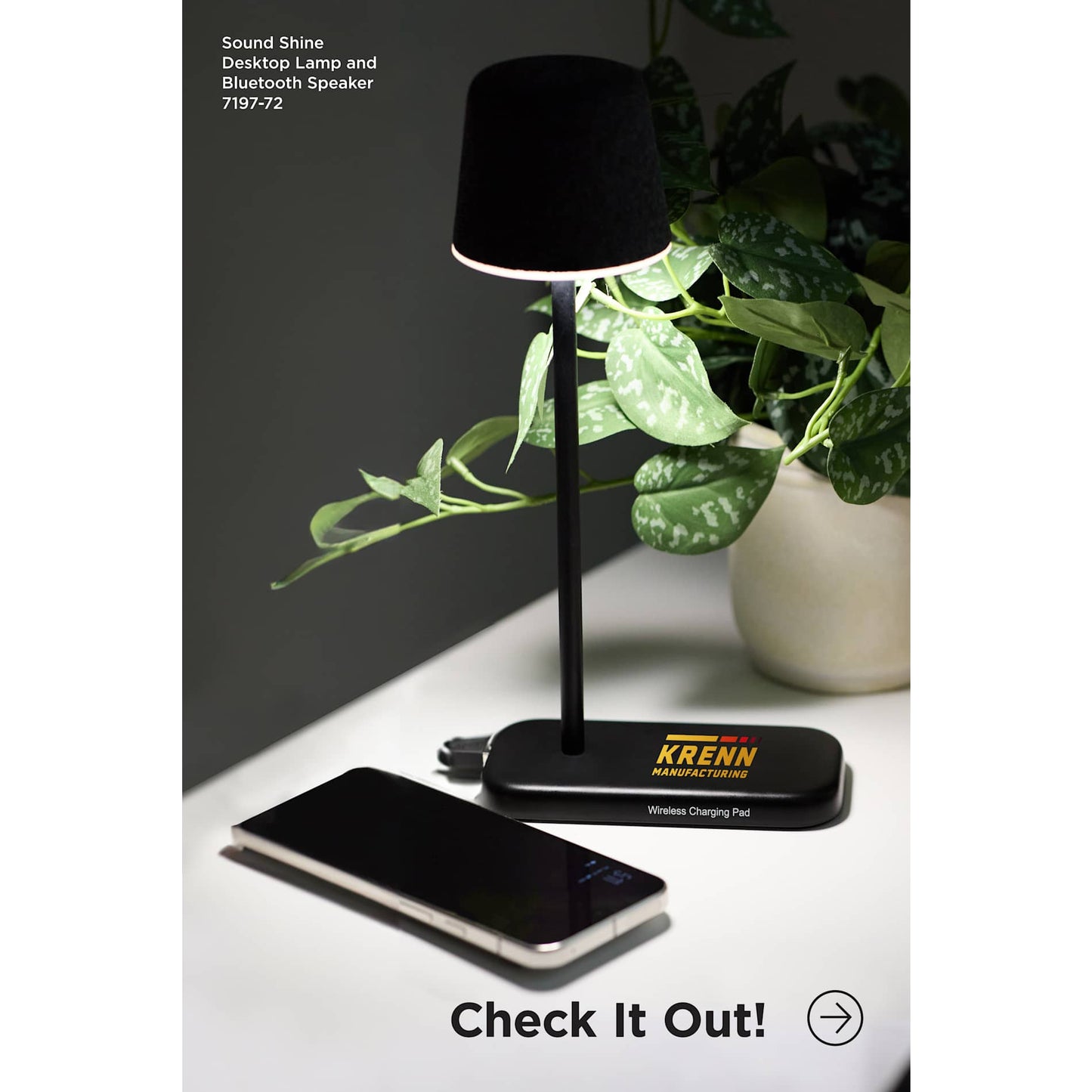 Sound Shine Desktop Lamp and Bluetooth Speaker - Etchified - PCNA (Leed's/Bullet/Trimark) - 7197-72BK
