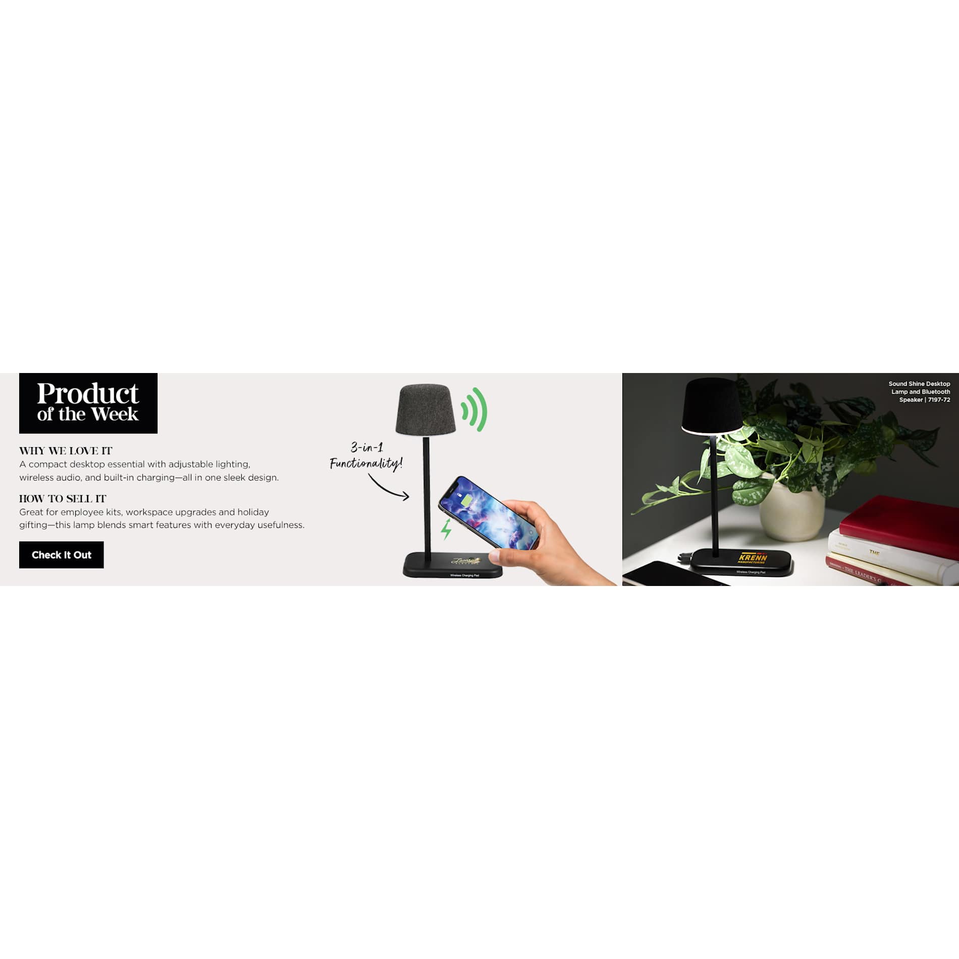 Sound Shine Desktop Lamp and Bluetooth Speaker - Etchified - PCNA (Leed's/Bullet/Trimark) - 7197-72BK