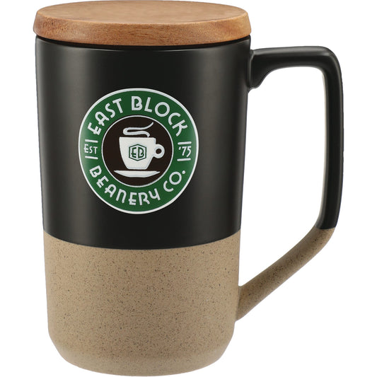 Tahoe Tea & Coffee Ceramic Mug with Wood Lid 16oz - Etchified - Etchified - 1626-35BK