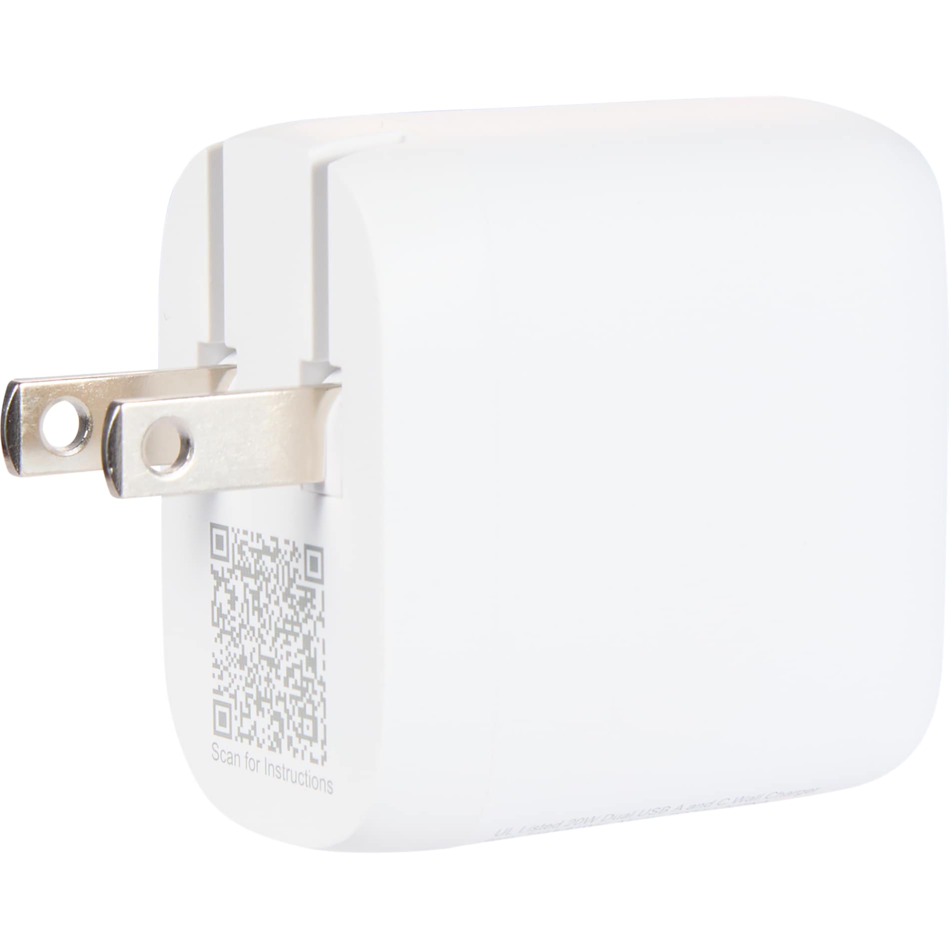 UL Listed 20W Dual USB A and C Wall Charger - Etchified - PCNA (Leed's/Bullet/Trimark) - 7143-81WH