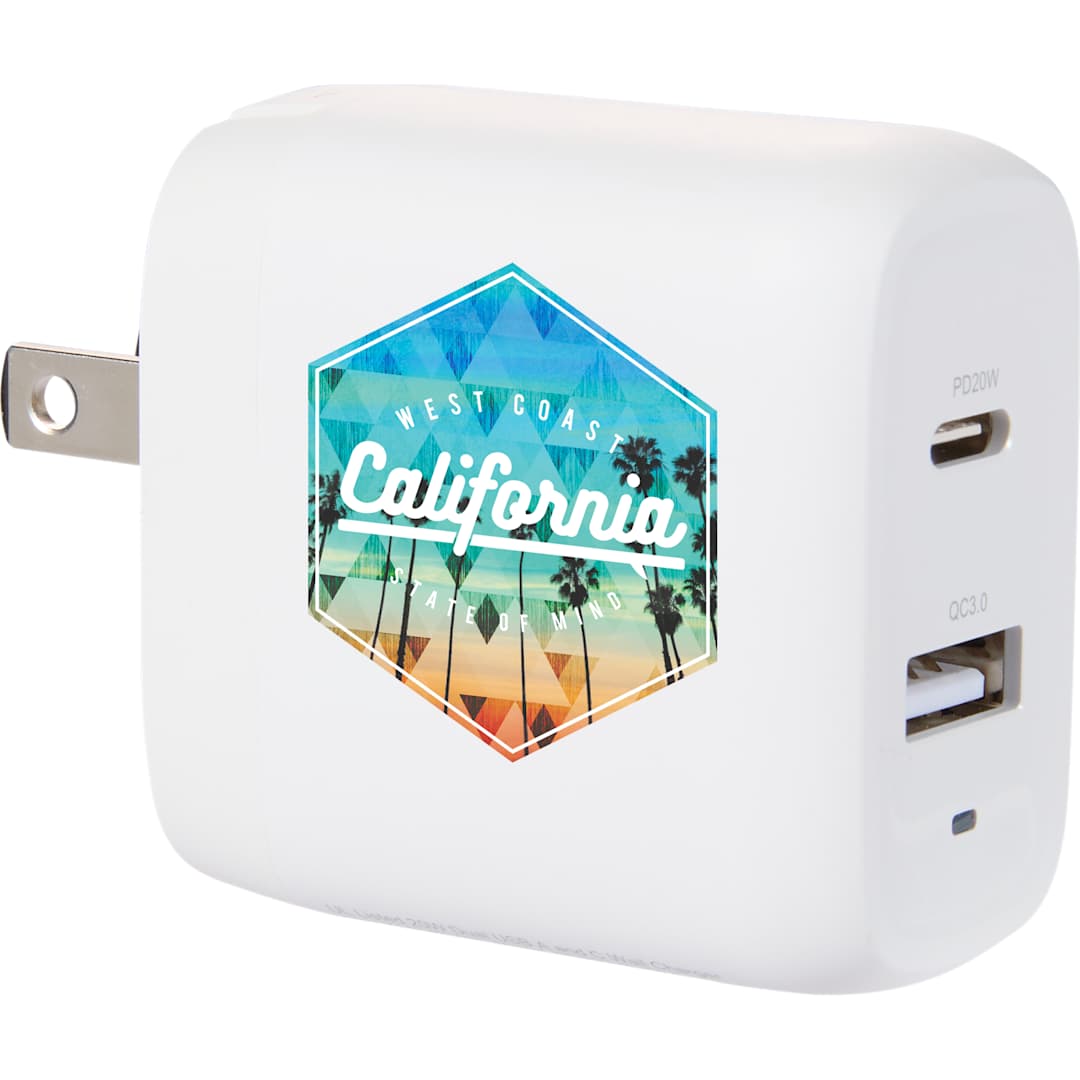 UL Listed 20W Dual USB A and C Wall Charger - Etchified - PCNA (Leed's/Bullet/Trimark) - 7143-81WH