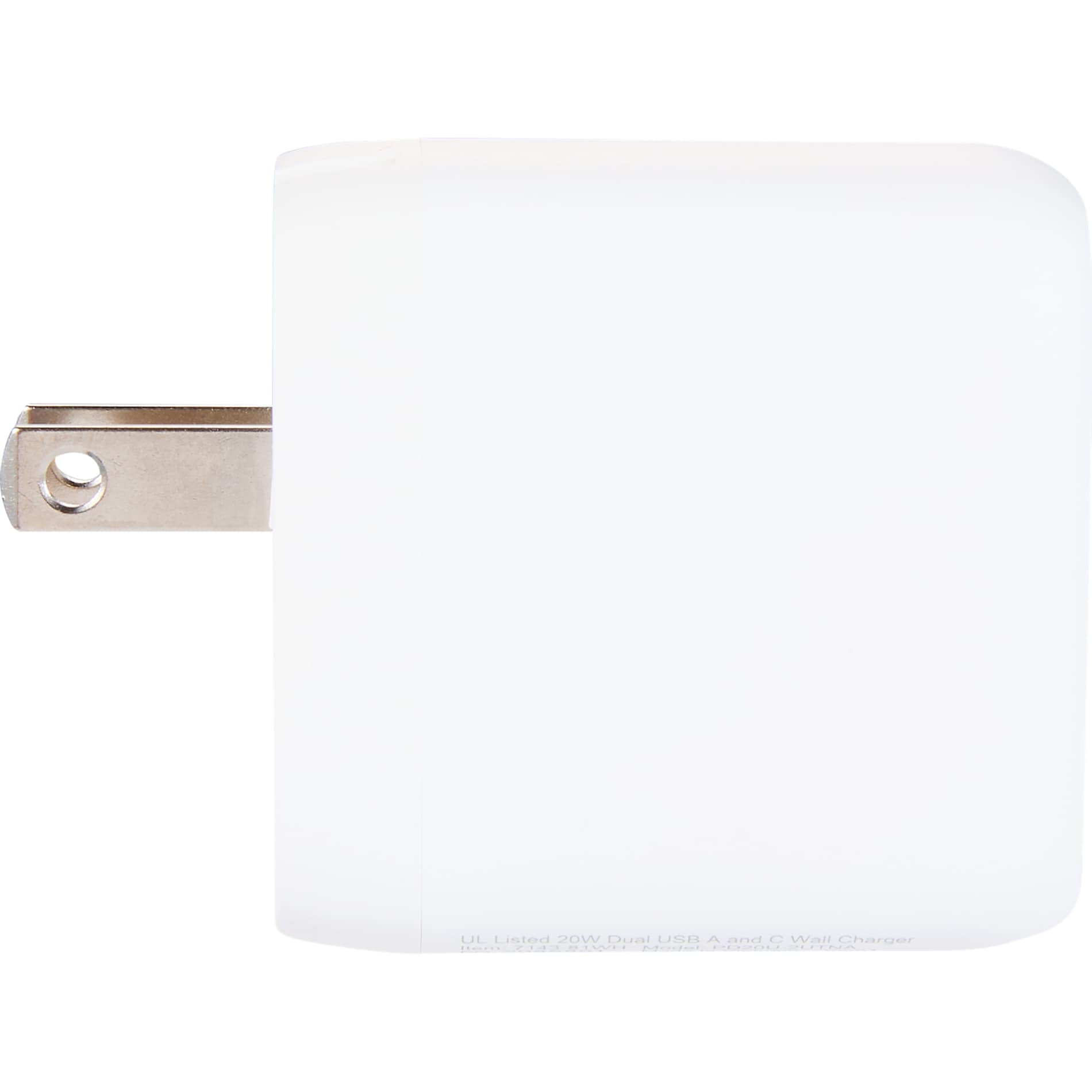 UL Listed 20W Dual USB A and C Wall Charger - Etchified - PCNA (Leed's/Bullet/Trimark) - 7143-81WH
