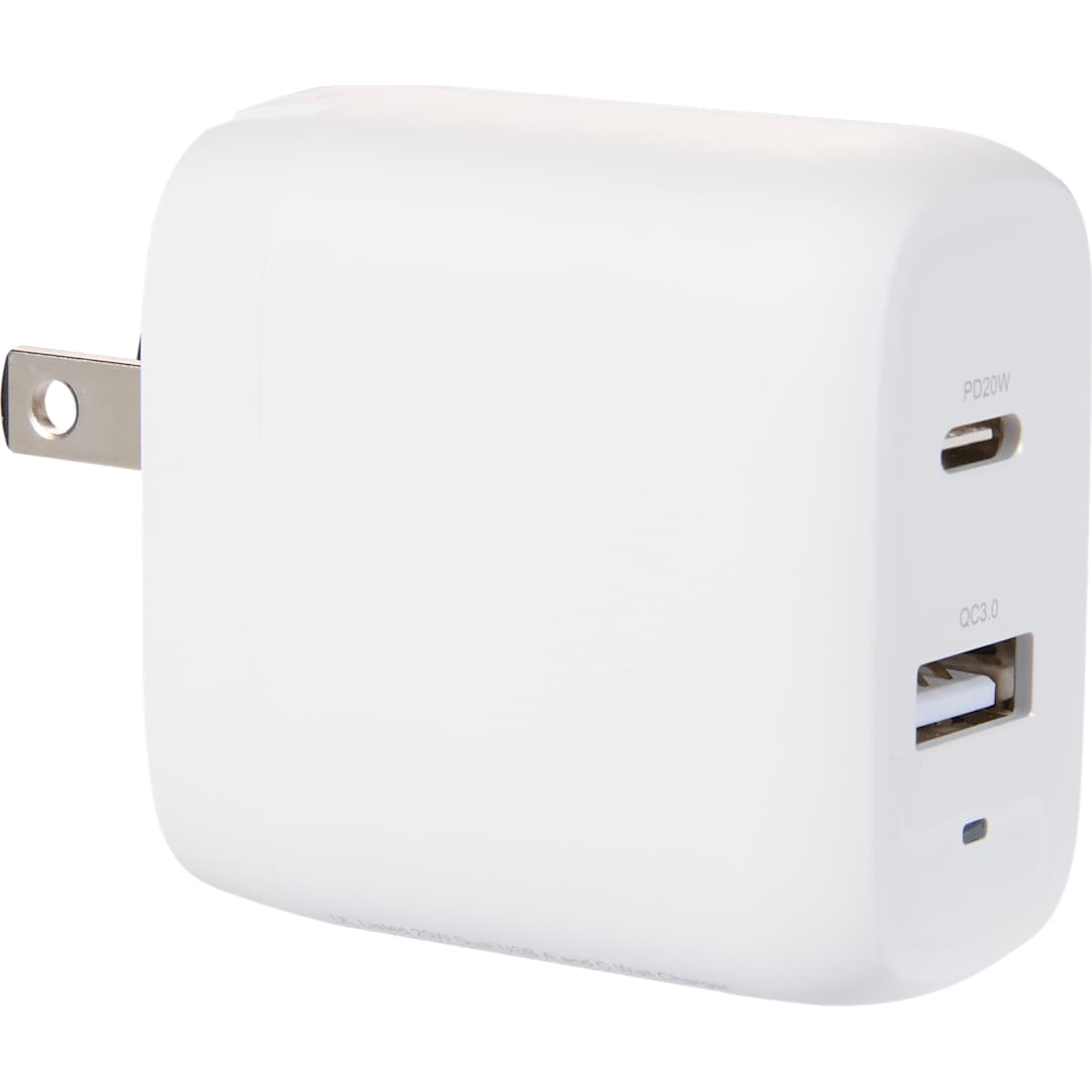 UL Listed 20W Dual USB A and C Wall Charger - Etchified - PCNA (Leed's/Bullet/Trimark) - 7143-81WH