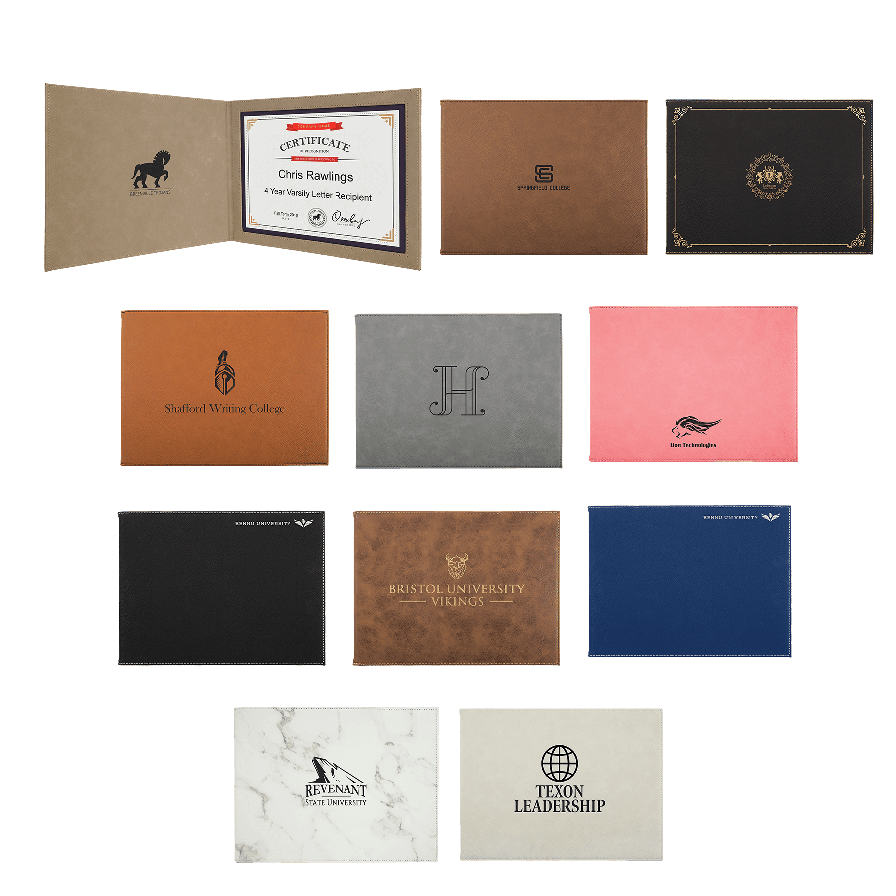 White Laserable Leatherette Certificate Holder 9" x 12" - Etchified - GearOne - CH113