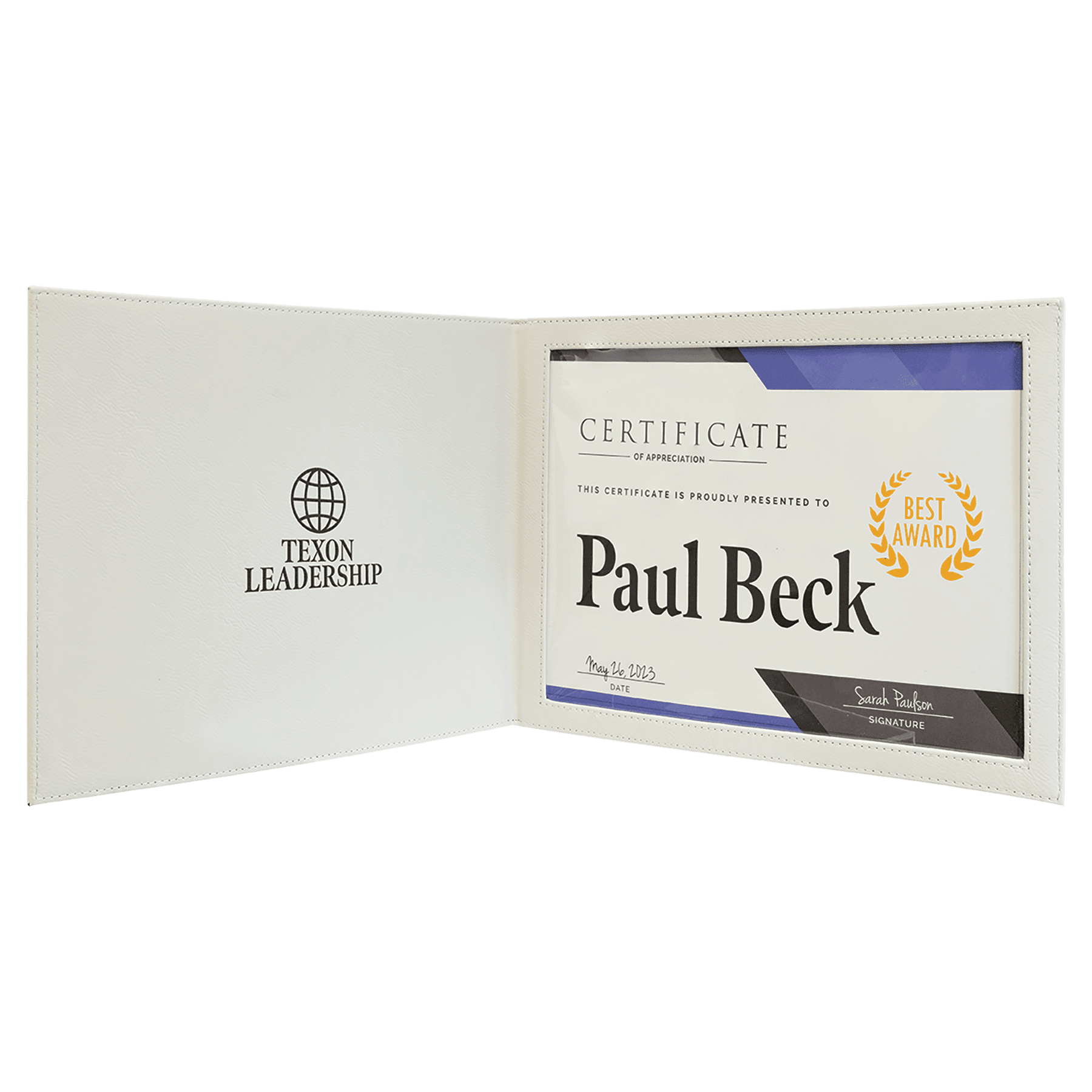 White Laserable Leatherette Certificate Holder 9" x 12" - Etchified - GearOne - CH113