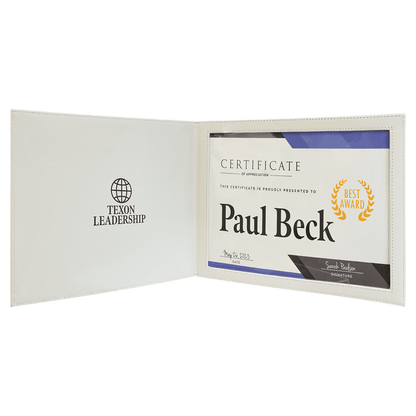 White Laserable Leatherette Certificate Holder 9" x 12" - Etchified - GearOne - CH113