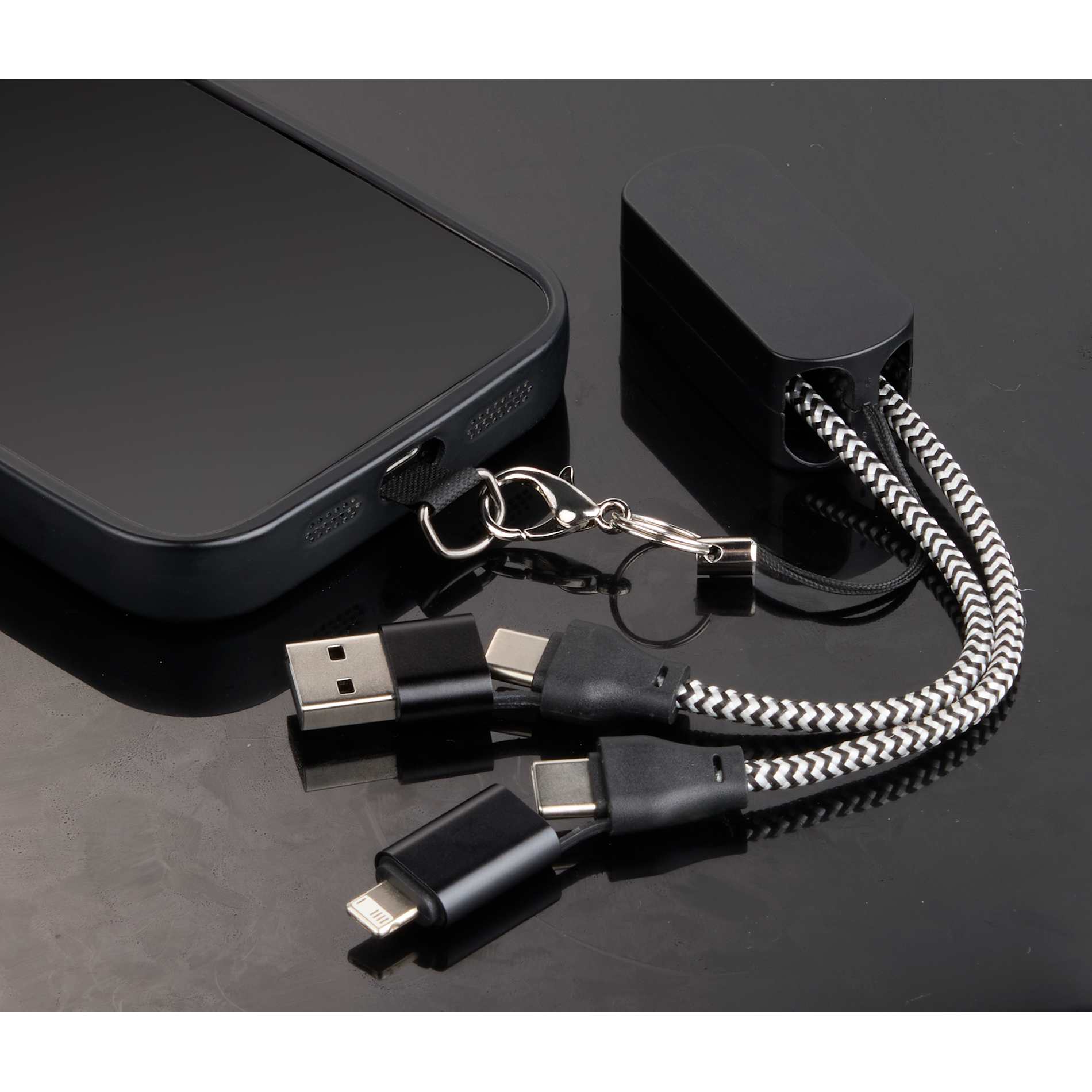 Wrist Link 5 - in - 1 65W PD Charging Cable Lanyard - Etchified - Etchified - 7143-90BKSL