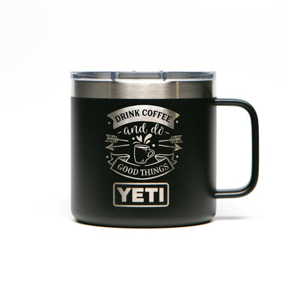 Quick Ship Custom YETI Black Rambler 14 oz Mug
